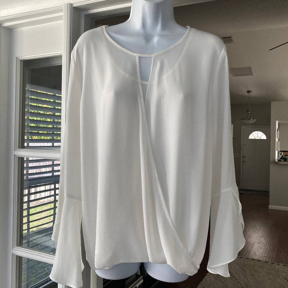 41 Hawthorne Gorgeous Draped Layered White Blouse Large